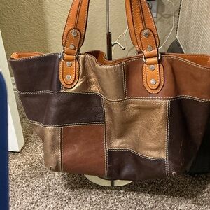 MICHAEL Michael Kors Brown and Gold Patchwork Tote